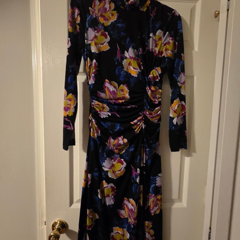 Labor Day Sale- Maggy London Black Floral Long Sleeve Dress - Picture 2 of 8